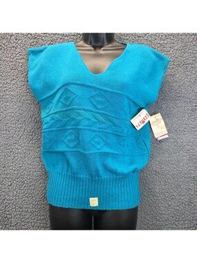 Vintage Sweetree Preppy Vest Sweater M Blue Deadstock USA Knit Layers Retro 90s